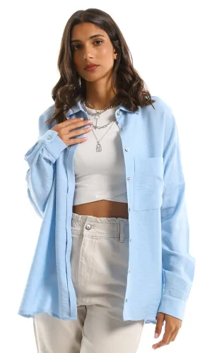 98248 Comfy Solid High-Low Buttoned Light Blue Shirt