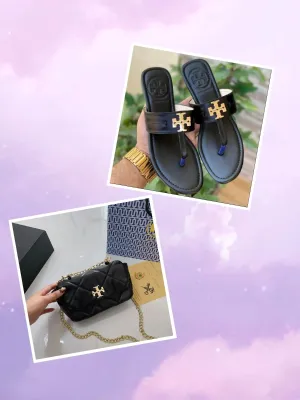 COMBO DEAL - TB CROSS BODY BAG & TB SLIPPERS - BLACK