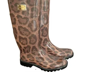 DOLCE & GABBANA Rubber Mid-Calf Rain Boots Leopard Print Size 38 ladies