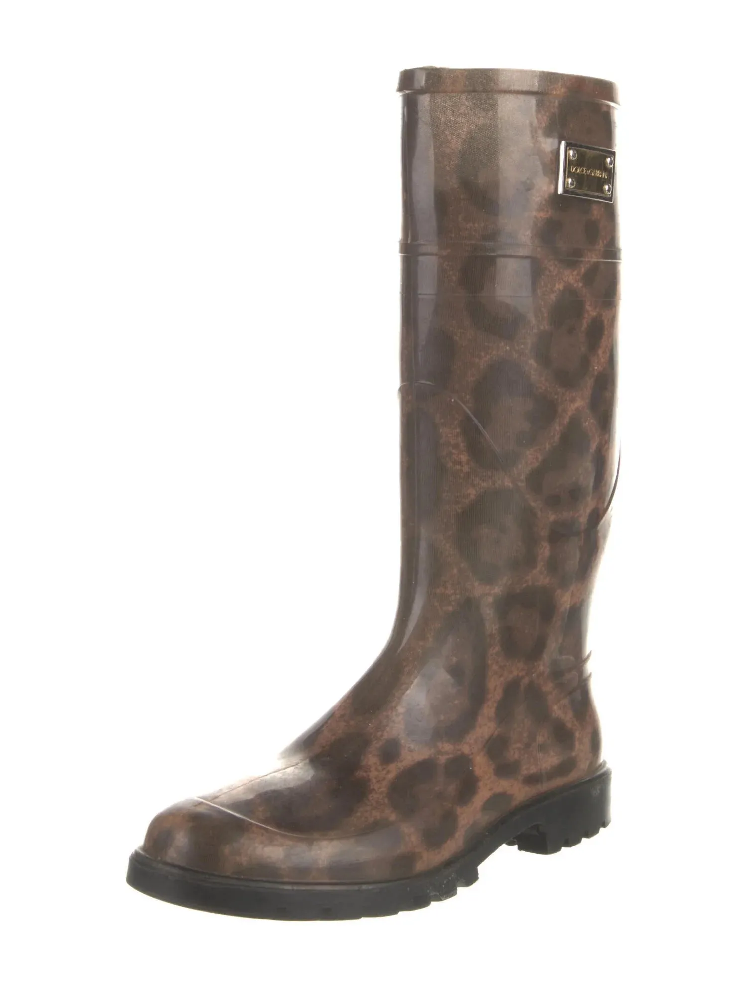 DOLCE & GABBANA Rubber Mid-Calf Rain Boots Leopard Print Size 38 ladies