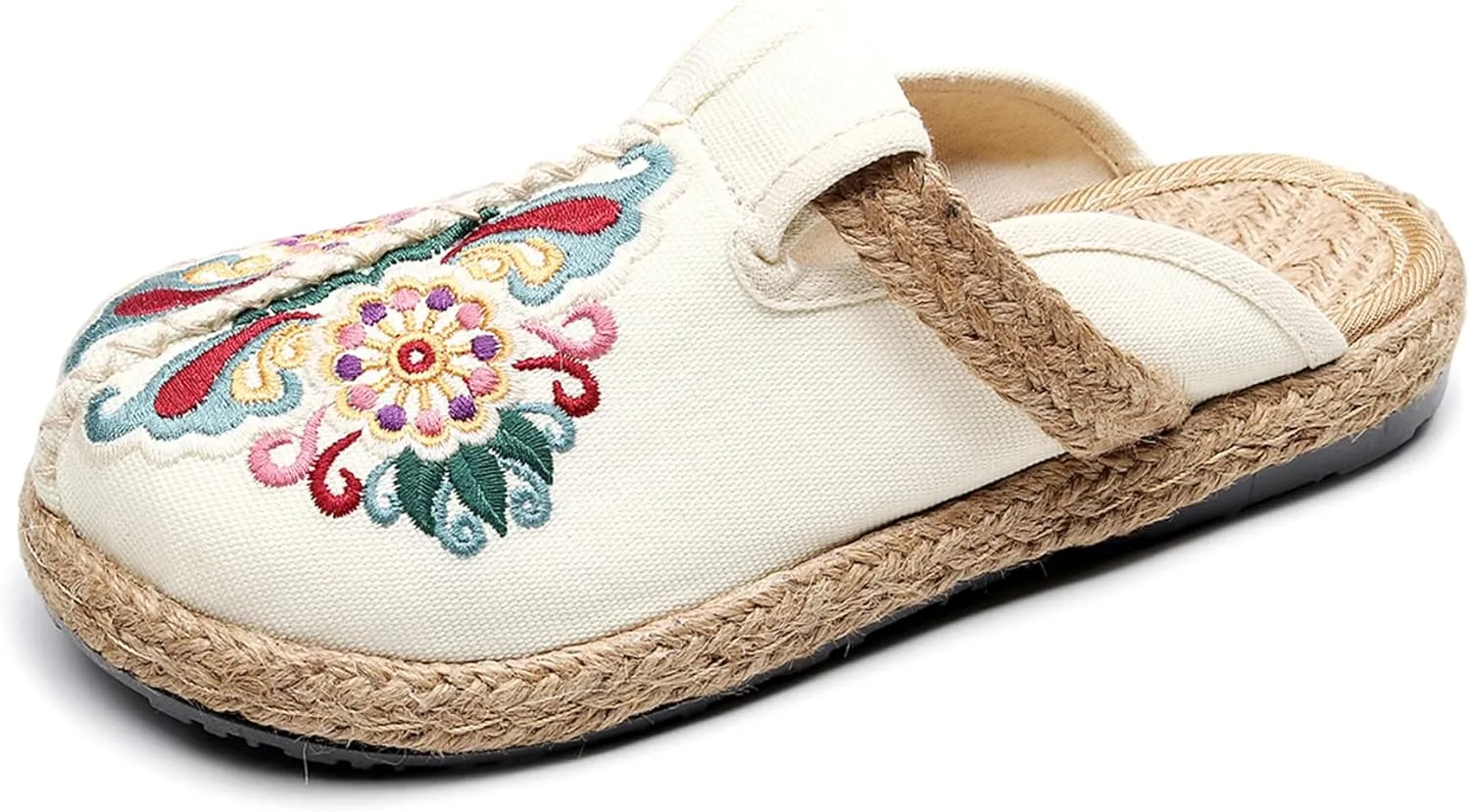 Hee grand Women's Embroidered Espadrilles Slip On Mule Slippers Ethnic Style Cotton and Linen Flats Retro Chinese Style
