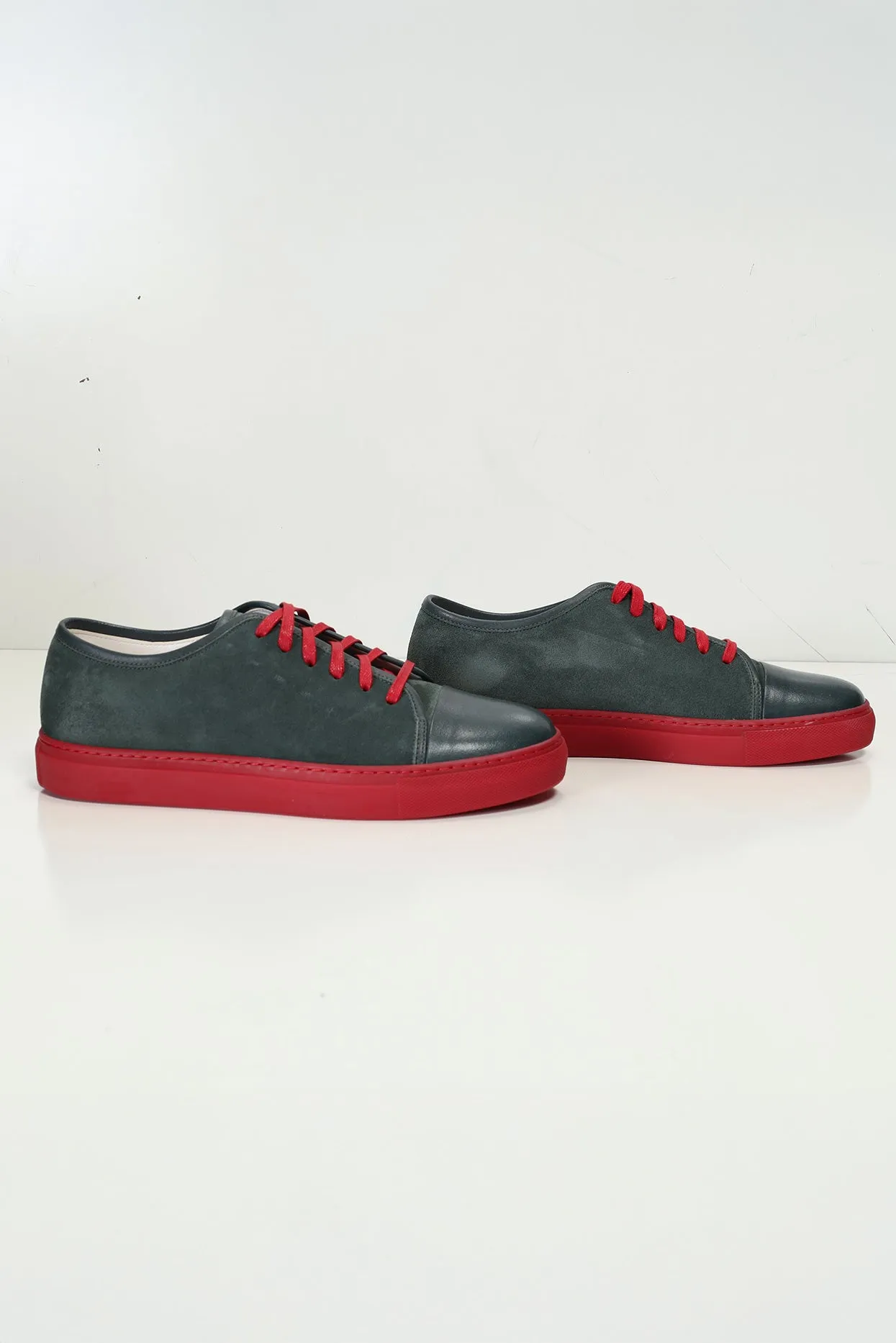 Leather and Suede Court Sneakers - Green Red