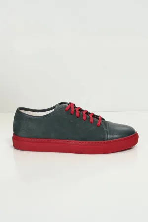 Leather and Suede Court Sneakers - Green Red