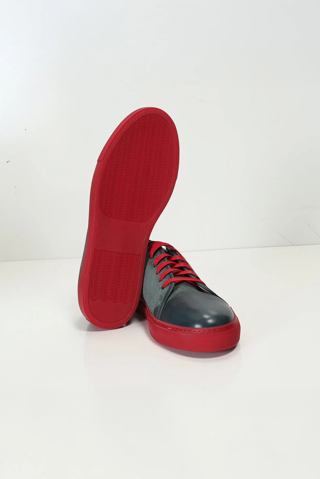 Leather and Suede Court Sneakers - Green Red