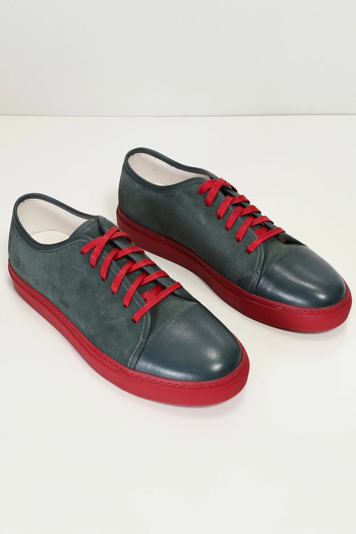 Leather and Suede Court Sneakers - Green Red