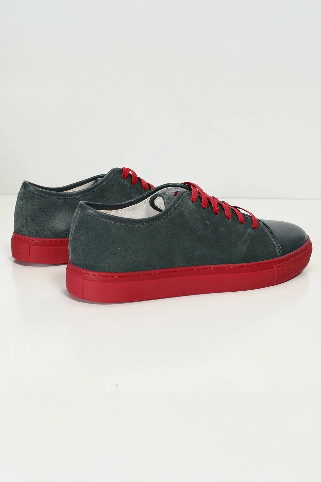 Leather and Suede Court Sneakers - Green Red