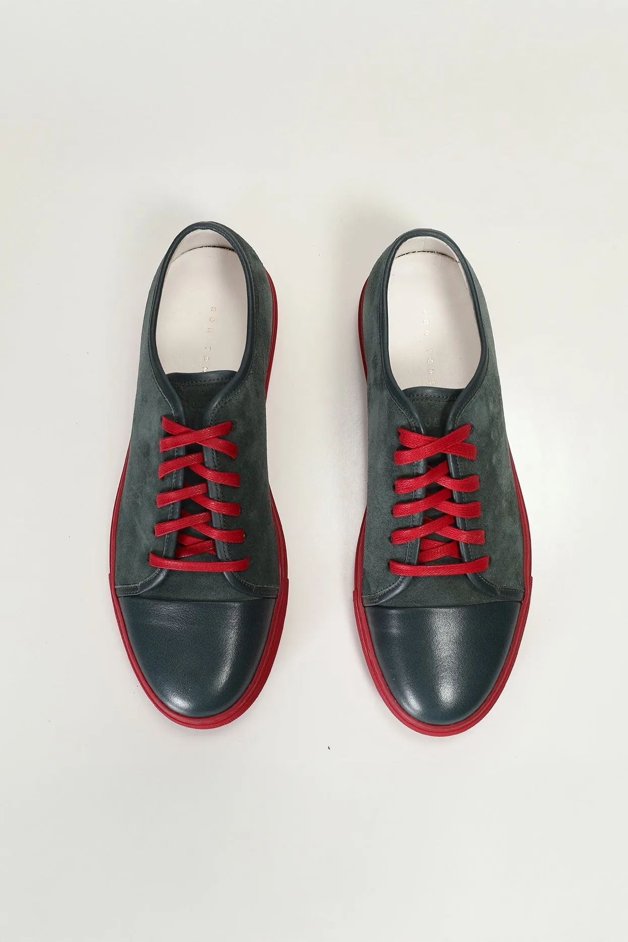 Leather and Suede Court Sneakers - Green Red