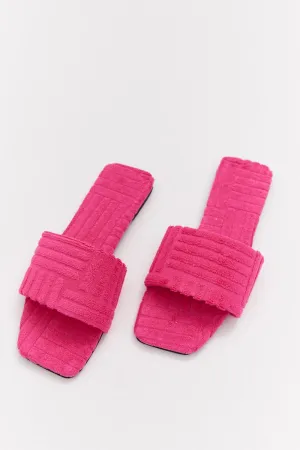 Pink Square Toe Toweling Detail Slippers