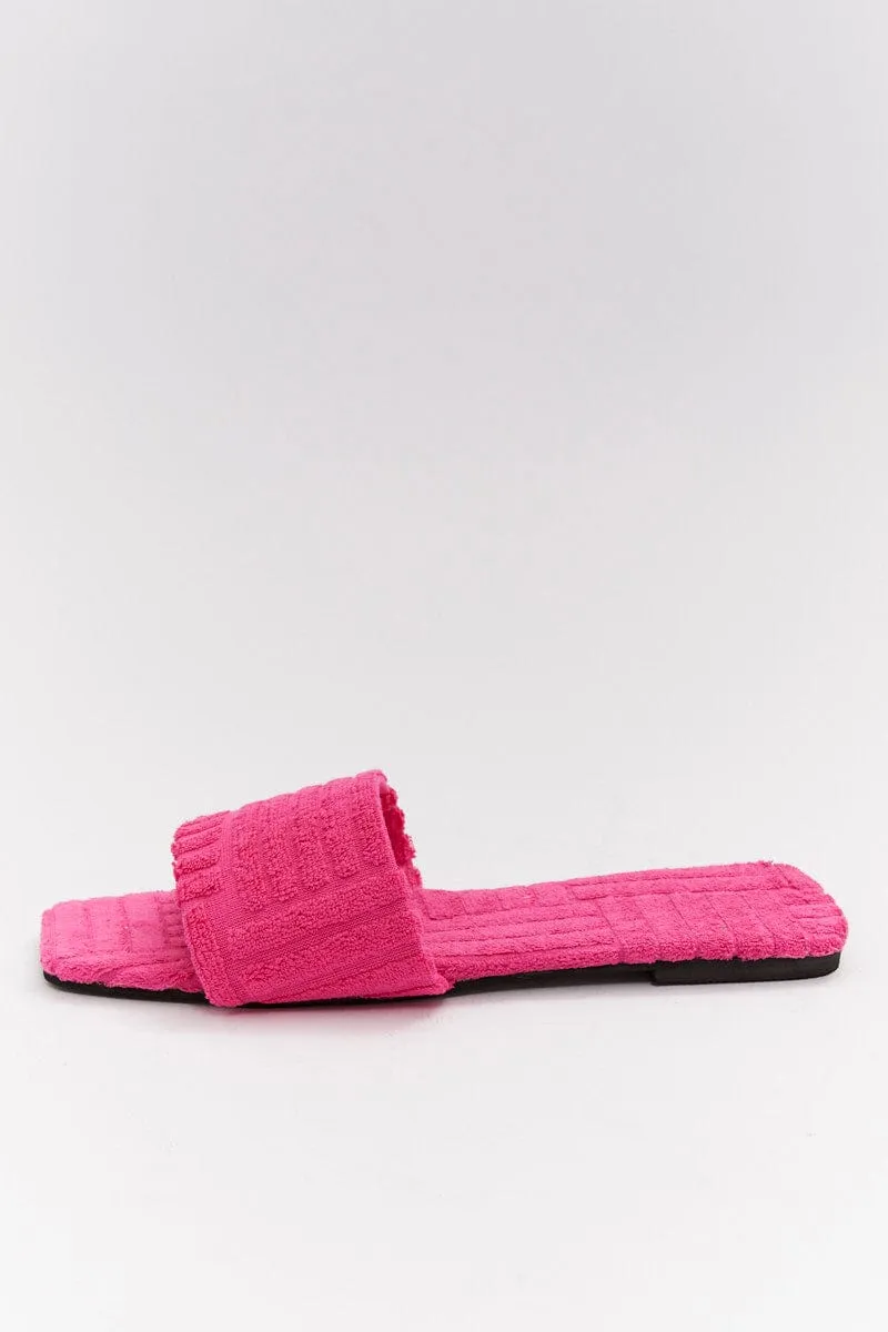 Pink Square Toe Toweling Detail Slippers