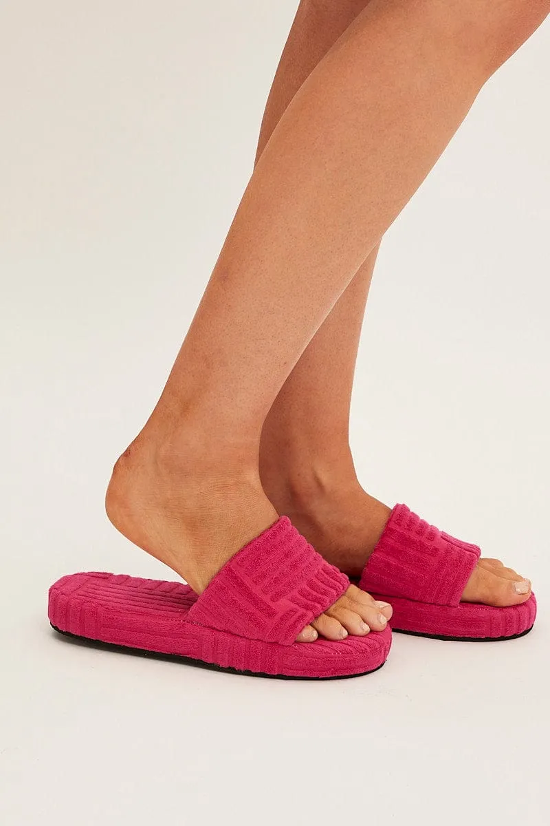Pink Toweling Detail Slippers
