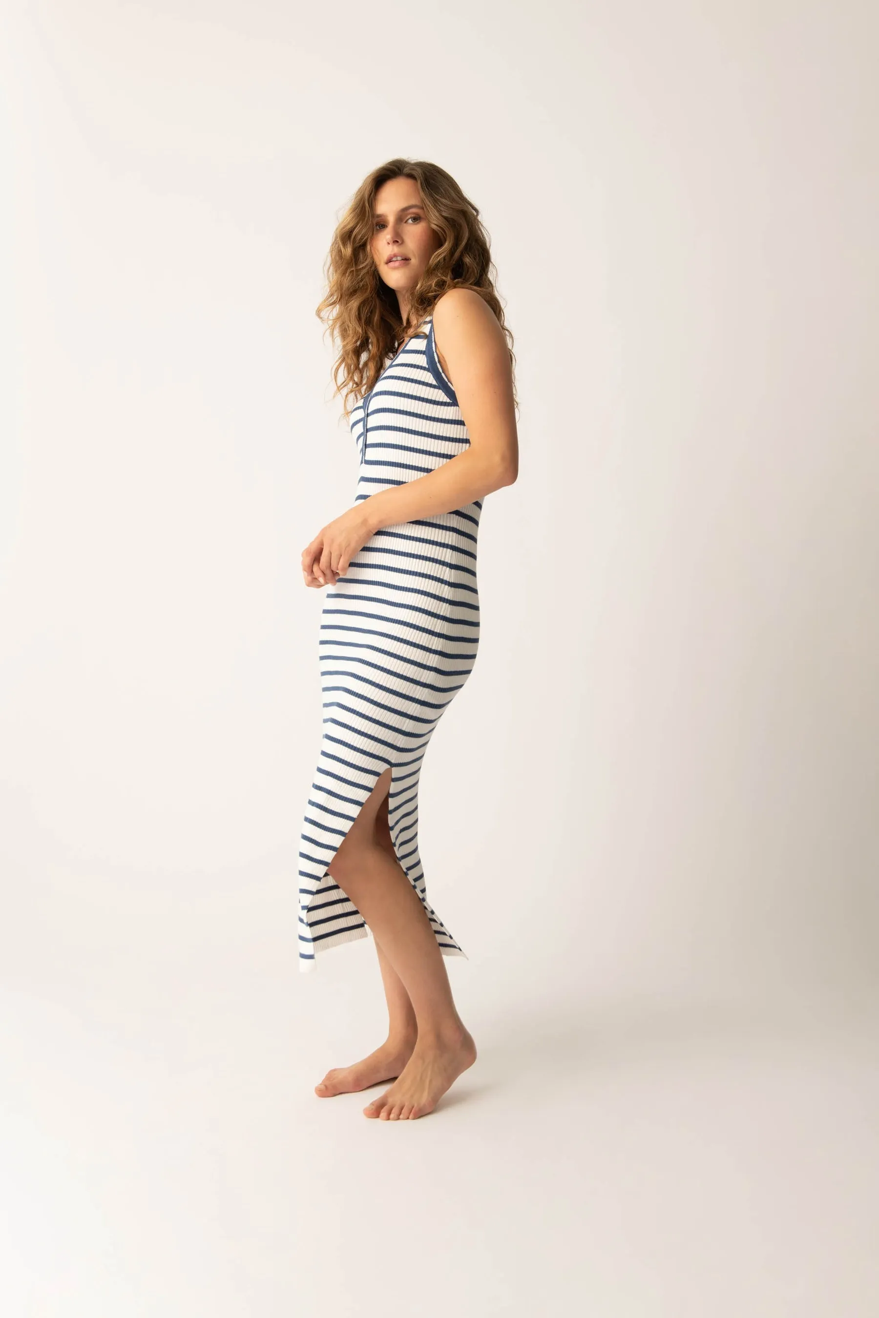 P.J. Salvage Seaside Striped Rib Midi Dress