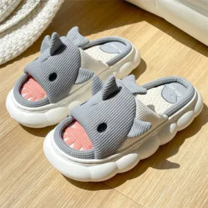 Shark Shhhandals Slippers | Unisex Linen Waffle Knit Plush Animal Slides | Multiple Sizes