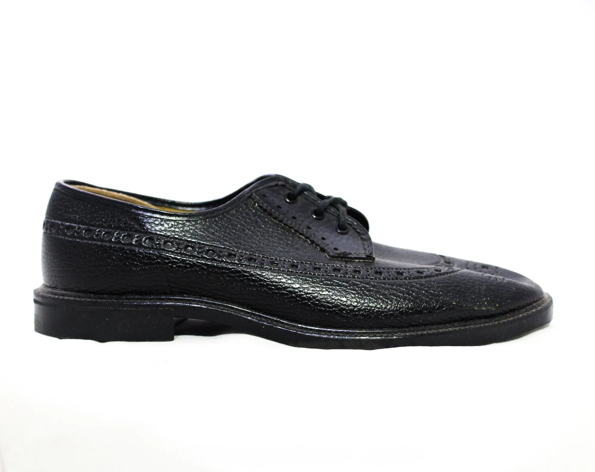 Size 5.5 Men's Oxford Wingtip Dress Shoes - Authentic 1960s Black Faux Leather with Lace Up - Mens Size 5 1/2 - Never Worn 60s Deadstock