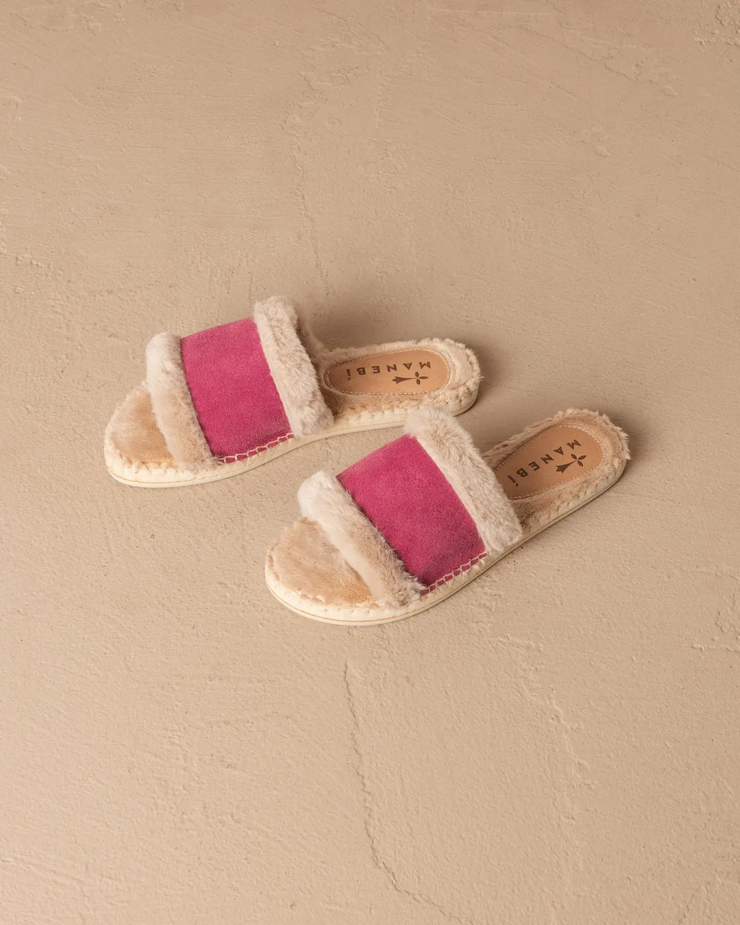 Suede With Faux Fur Flat Sandals - R55JF - Cortina Magenta