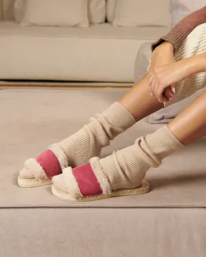 Suede With Faux Fur Flat Sandals - R55JF - Cortina Magenta