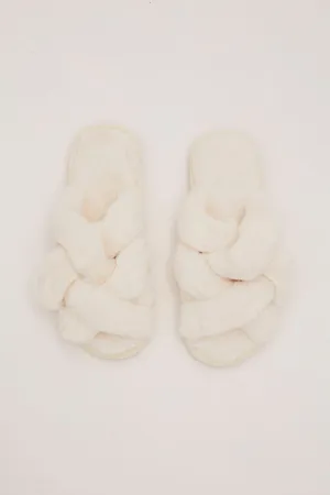 White Faux Fur Slippers