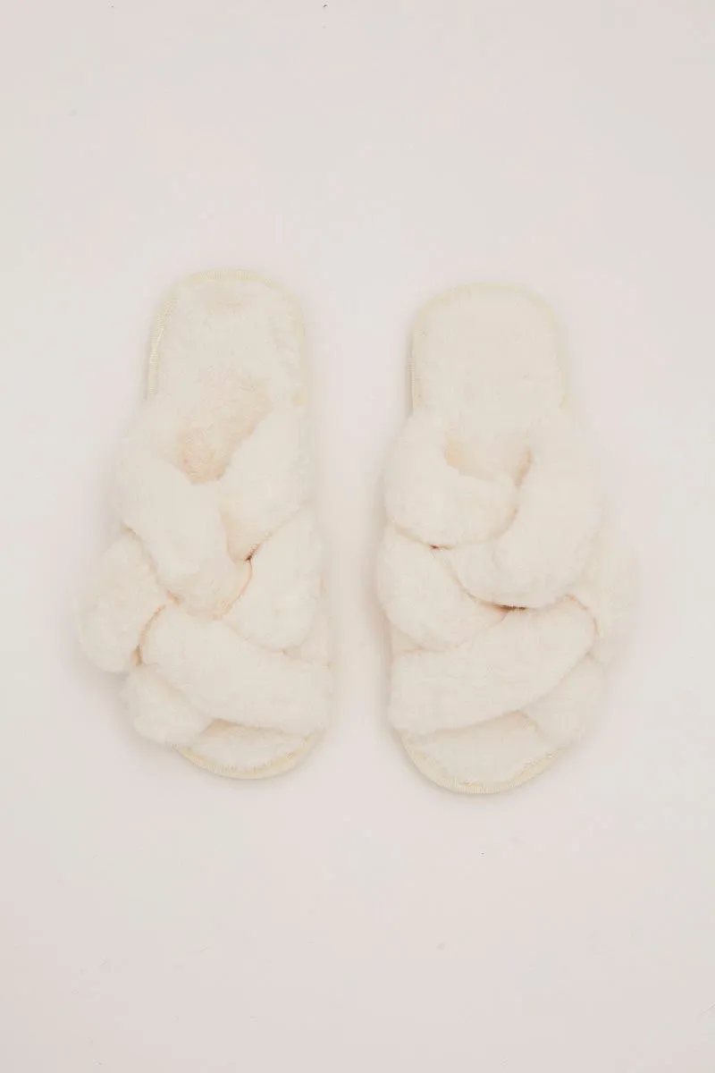 White Faux Fur Slippers