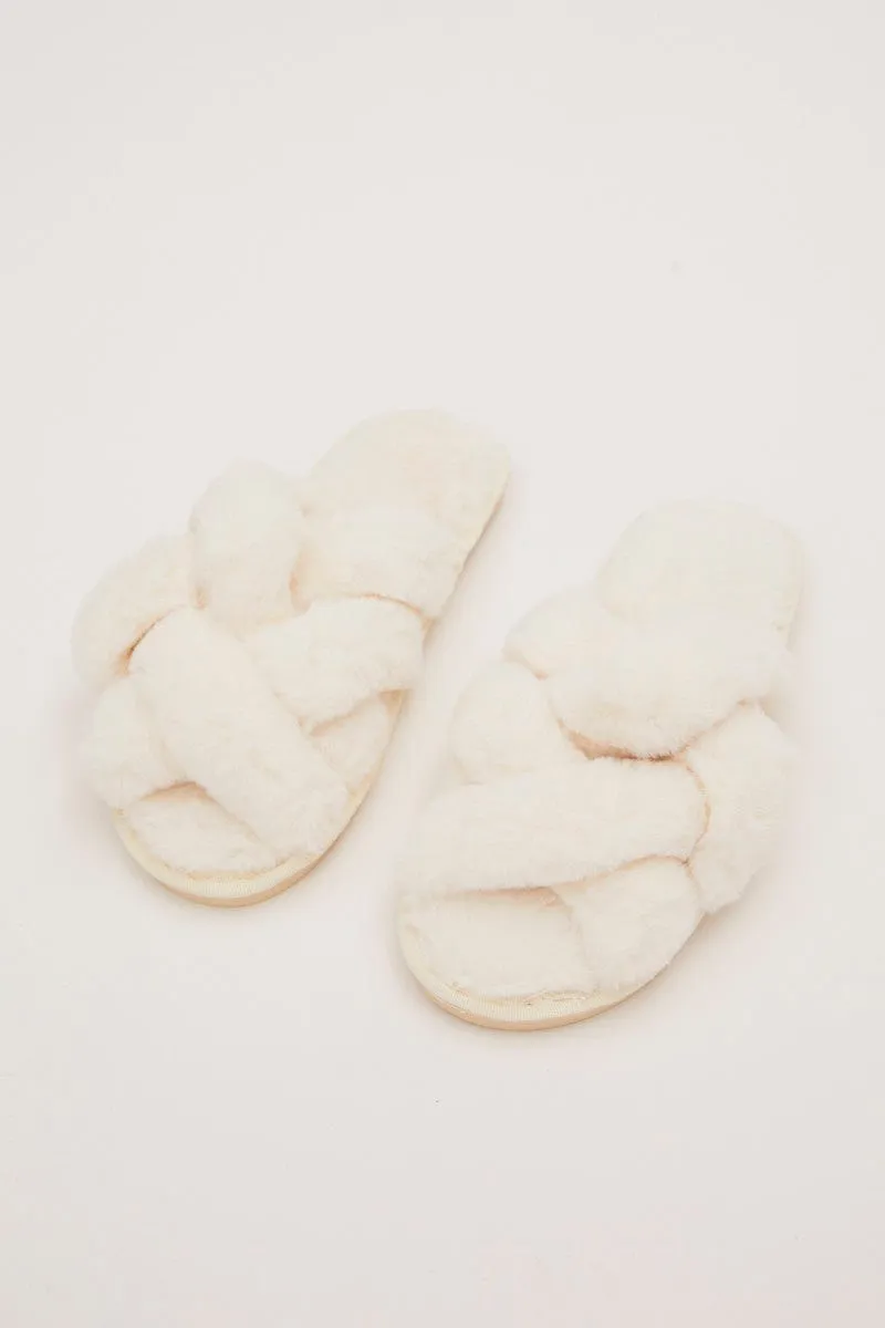 White Faux Fur Slippers