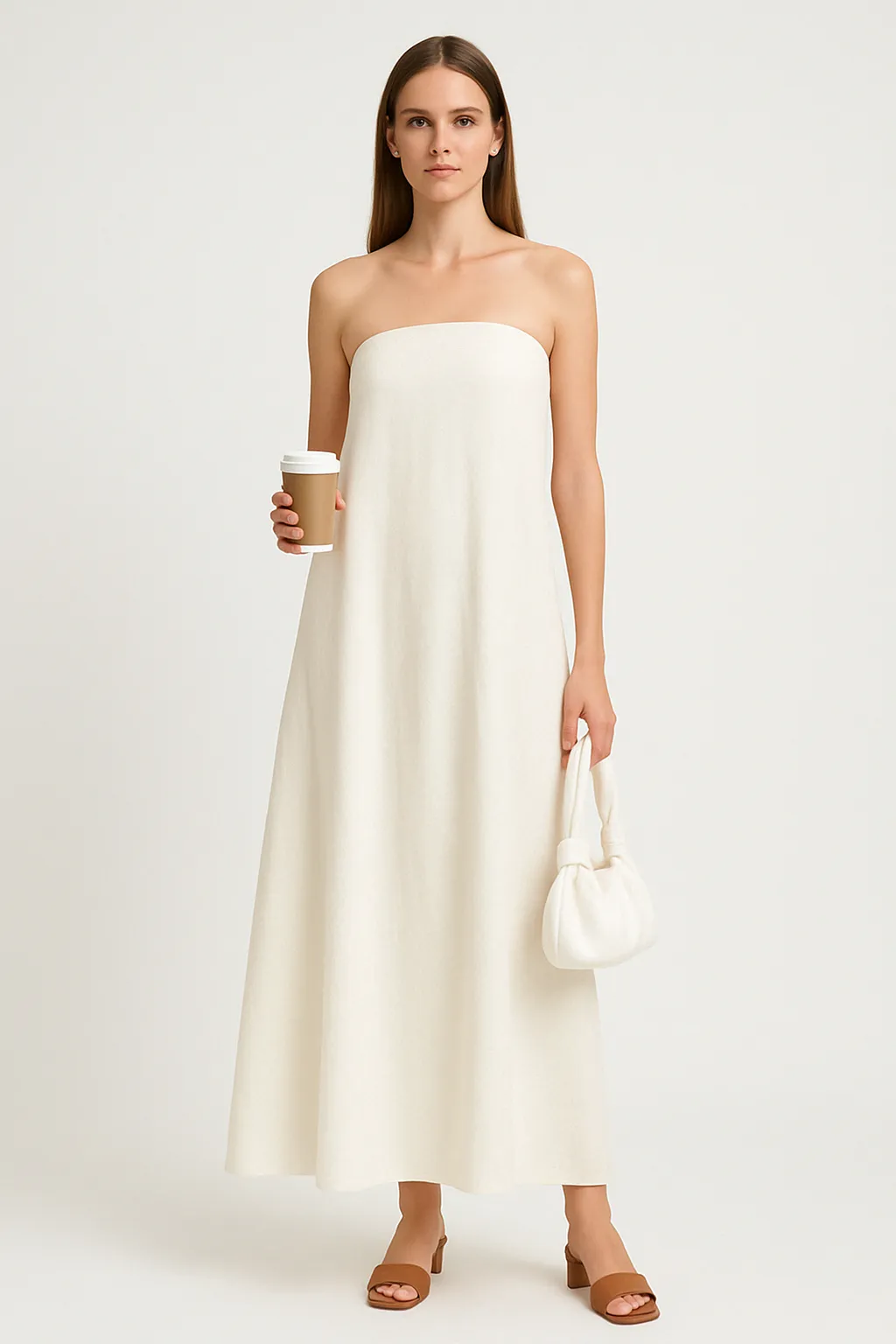 Womens Strapless Dress  Cotton Linen Blend  Relaxed Fit  Full Length Backless