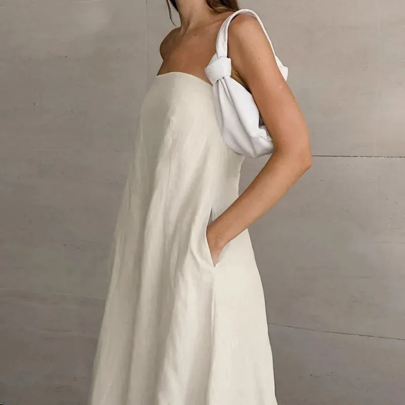 Womens Strapless Dress  Cotton Linen Blend  Relaxed Fit  Full Length Backless