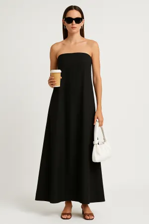 Womens Strapless Dress  Cotton Linen Blend  Relaxed Fit  Full Length Backless