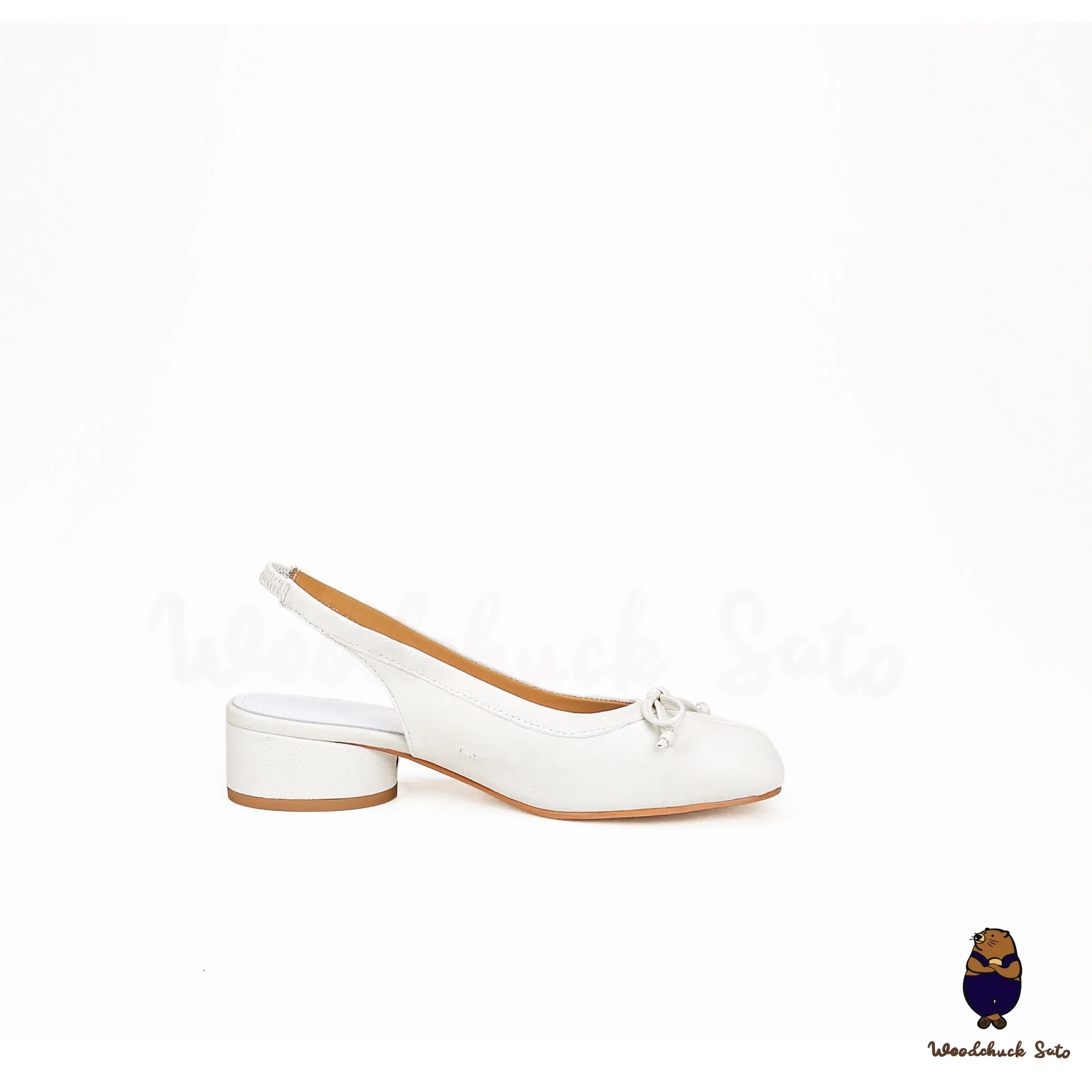 WoodChuckSato White Tabi Split-Toe Sheep Leather Summer Sandals with Low Heels & Elastic Band Sizes EU 35-45