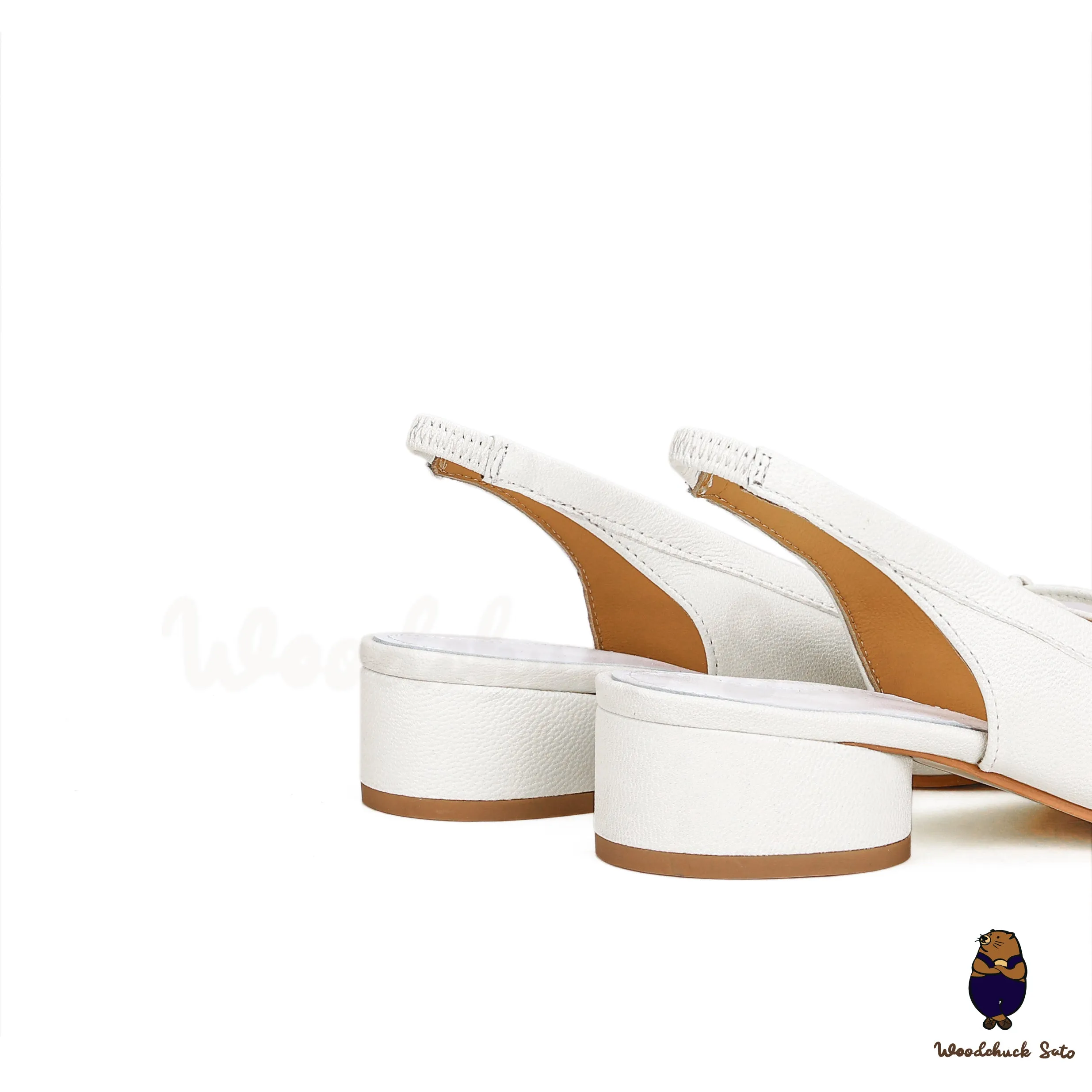 WoodChuckSato White Tabi Split-Toe Sheep Leather Summer Sandals with Low Heels & Elastic Band Sizes EU 35-45